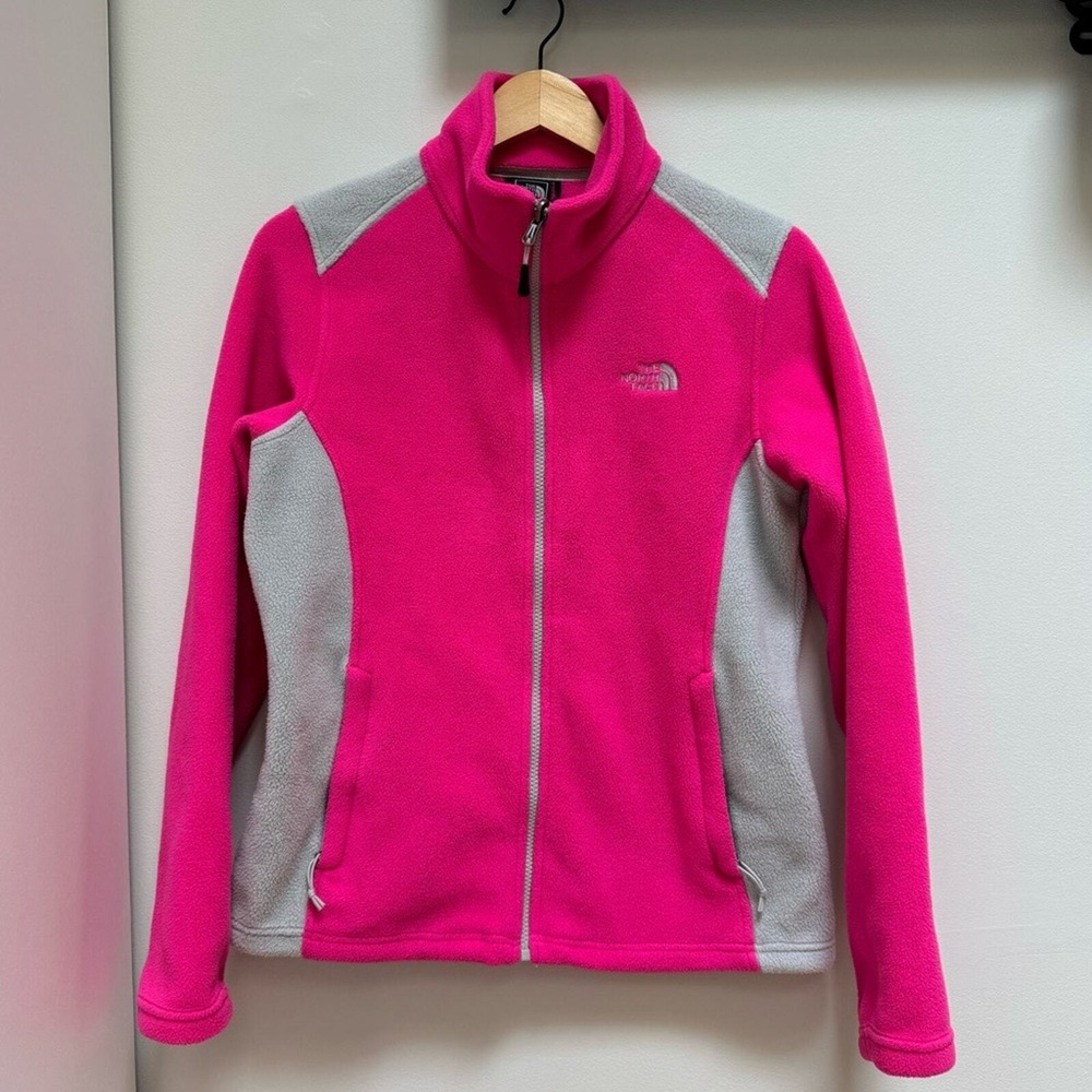 The North Face Womens Pink Grey Colorblock Full Zip Fleece Jacket Size Medium